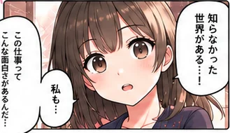 採用漫画の一場面。「知らなかった世界がある…！」と目を見開く女性社員